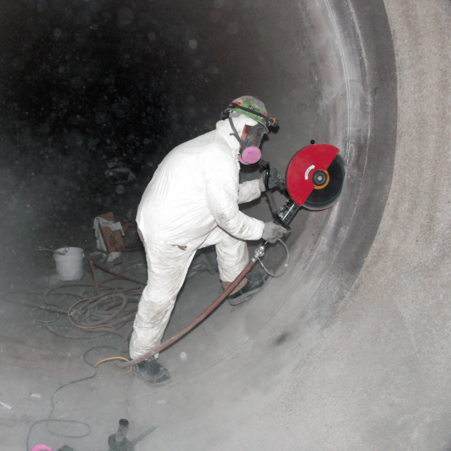 Cutting large diameter pipe from inside.