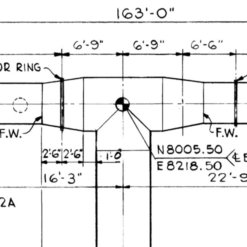 Drawing of dimensions for steel pipe repair.